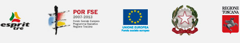 Loghi Esprit tre, POR FSE, Unione Europea, Repubblica italiana, Regione Toscana